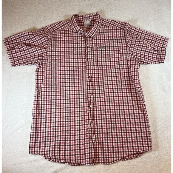 Columbia Shirt Mens XLarge Tall Red White Gingham Check Button Up Casual - Picture 1 of 6